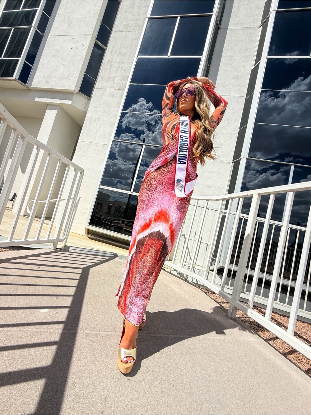 PatBO Pink and Coral Plunge-Neck Long Sleeve Maxi Dress - Picture 7 of 7